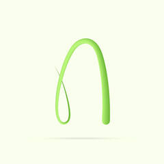 N letter made with green plant. Vector hand draw natural font for ecology logo, herbal elements, green concepts design etc.