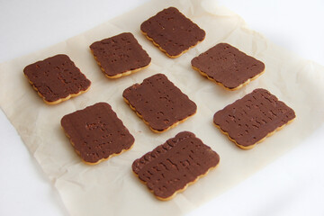 chocolate cookies on parchment paper. chocolate dessert