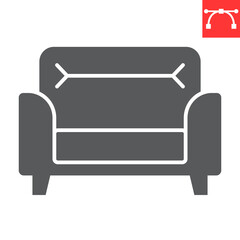 Soft sofa glyph icon, furniture and interior, sofa vector icon, vector graphics, editable stroke solid sign, eps 10.