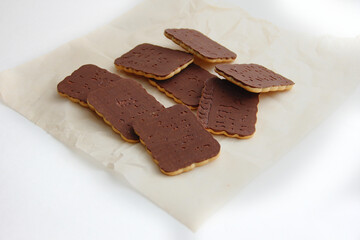 chocolate cookies on parchment paper. chocolate dessert