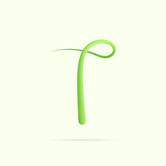 T letter made with green plant. Vector hand draw natural font for ecology logo, herbal elements, green concepts design etc.