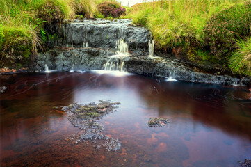 low waterfall. Maich Water, Renfrewshire, Scotland, UK