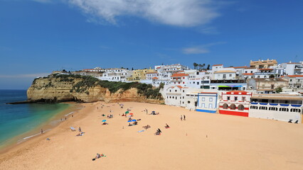 Fototapeta na wymiar Beachfront of the houses on the NW cliff side. Carvoeiro-Portugal-179