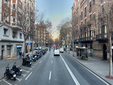 Fototapeta View from a bus over the streets in Barcelona