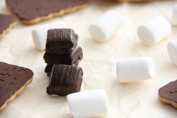chocolate dessert. handmade chocolates on parchment paper