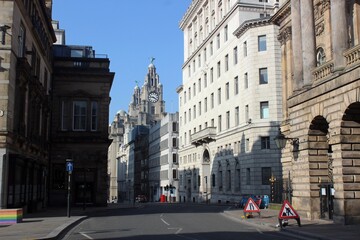 Fototapeta na wymiar Water Street, Liverpool, towards the Royal Liver Building.