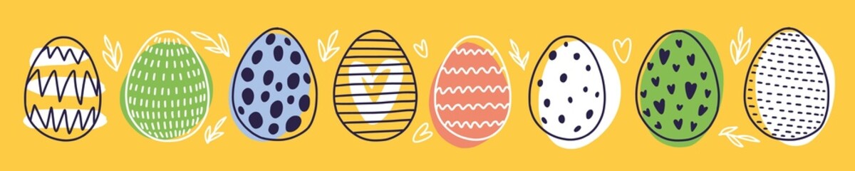 Easter eggs, hand-drawn with patterns