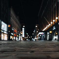 Low angle shot of downtown Helsinki at night