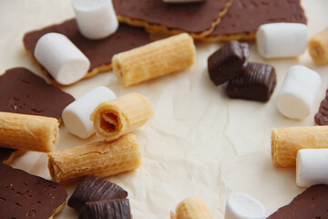 handmade desserts and sweets on parchment paper