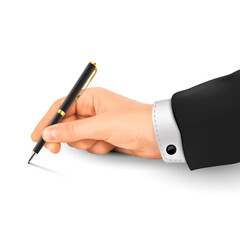 Hand puts a signature with a pen vector illustration isolated on white background