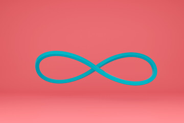 Fototapeta premium Infinity symbol turquoise color on pink background. 3D render illustration.