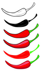 Set of Red Hot Chili Pepper. Hot chili pepper vector icon.

