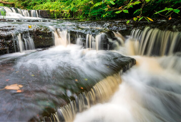 Waterfall steps, Lynn Falls, Caaf Water, Lynn Glen, Dalry, North Ayrshire, Scotland, UK