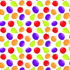 Fruit pattern on a white background. Apple, apricot, plum, pear, spring, summer vector 