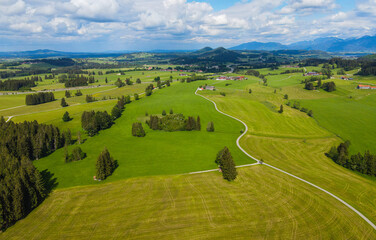 Amazing nature of Bavaria in the Allgau district of the German Alps - aerial view