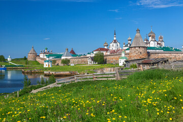 View of Solovetsky monastery in summer day. Russia