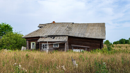 destroyed houses in an abandoned village