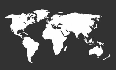 White World map on black background. World map template with continents, North and South America, Europe and Asia, Africa and Australia