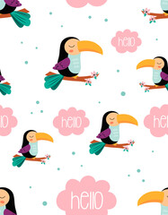 Fototapeta premium cartoon seamless pattern with cute funny toucan
