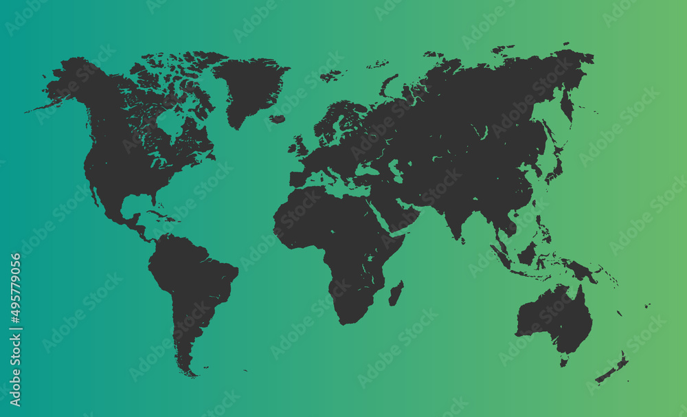 Poster detailed world map with borders of states. isolated world map. isolated on green background. vector