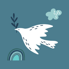 Dove of Peace bird hand cartoon style. International Day of Peace, traditionally celebrated annually. Peace in the world concept, nonviolence vector.