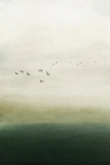 nature landscape with birds flying free in the sky