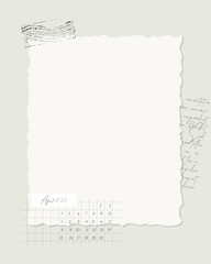 Collage Calendar April 2022 To do list , planner note-taking , openwork lace frame , stamp , ideas, plans, reminders. Vector illustration