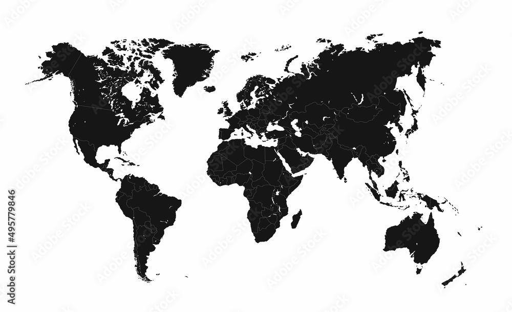 Poster detailed world map with borders of states. isolated world map. isolated on white background. vector
