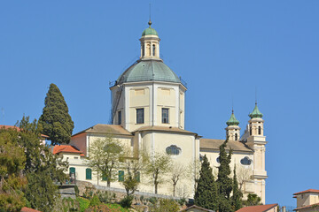 Rear view of Santuario Madonna della Costa in the Sanremo, Italy