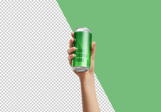 Woman Holding 16Oz Can Mockup