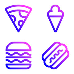 Fastfood_gradient Flat Icon Set Isolated On White Background