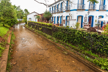 Historic Center with river and fog in the city of Tiradentes Minas Gerais Brazil