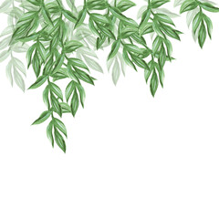 Jungle-style botanical background. Framing with green branches, chaotic technique. Watercolor style. For the design of printed products. Isolated image on a white background.