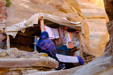 Closeup of cloths for sale for tourist in Petra Jordan