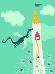 Rapunzel print design. Can be used for baby t-shirt print, fashion print design, kids wear, baby shower, celebration, greeting and invitation.