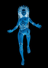 super cyborg is floating in the air