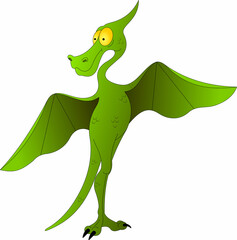 predatory flying dinosaur of green color, standing with wings spread © YULIYANNA