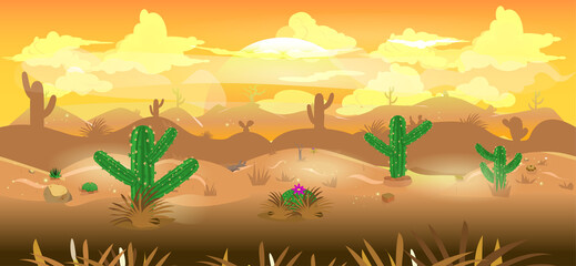 Fototapeta na wymiar Parallax Desert 2D Background. 2D Desert Game Background