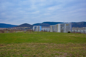 Fototapeta na wymiar Plattenbau Wohnungen in Jena, Thüringen, Wohnhäuser, DDR Bauten
