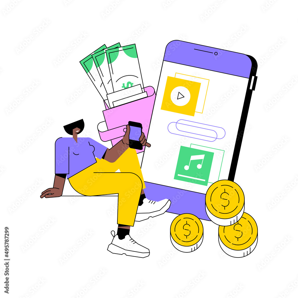 Aufkleber app monetization abstract concept vector illustration. mobile app advertisement, app download promot