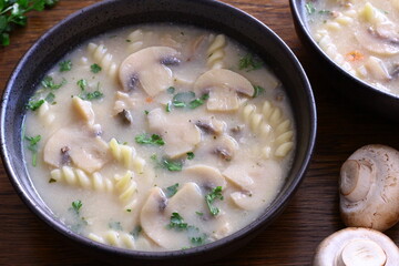  Homemade mushroom soup with noodles