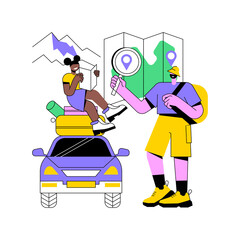 Road trip abstract concept vector illustration. Traveling by car, road trip planning platform, rental service, gps navigation, attractions en-route, driving abroad, budgeting abstract metaphor.