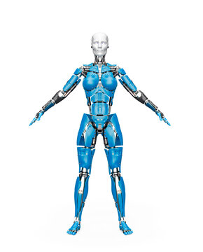 amazing robot in a pose on white background