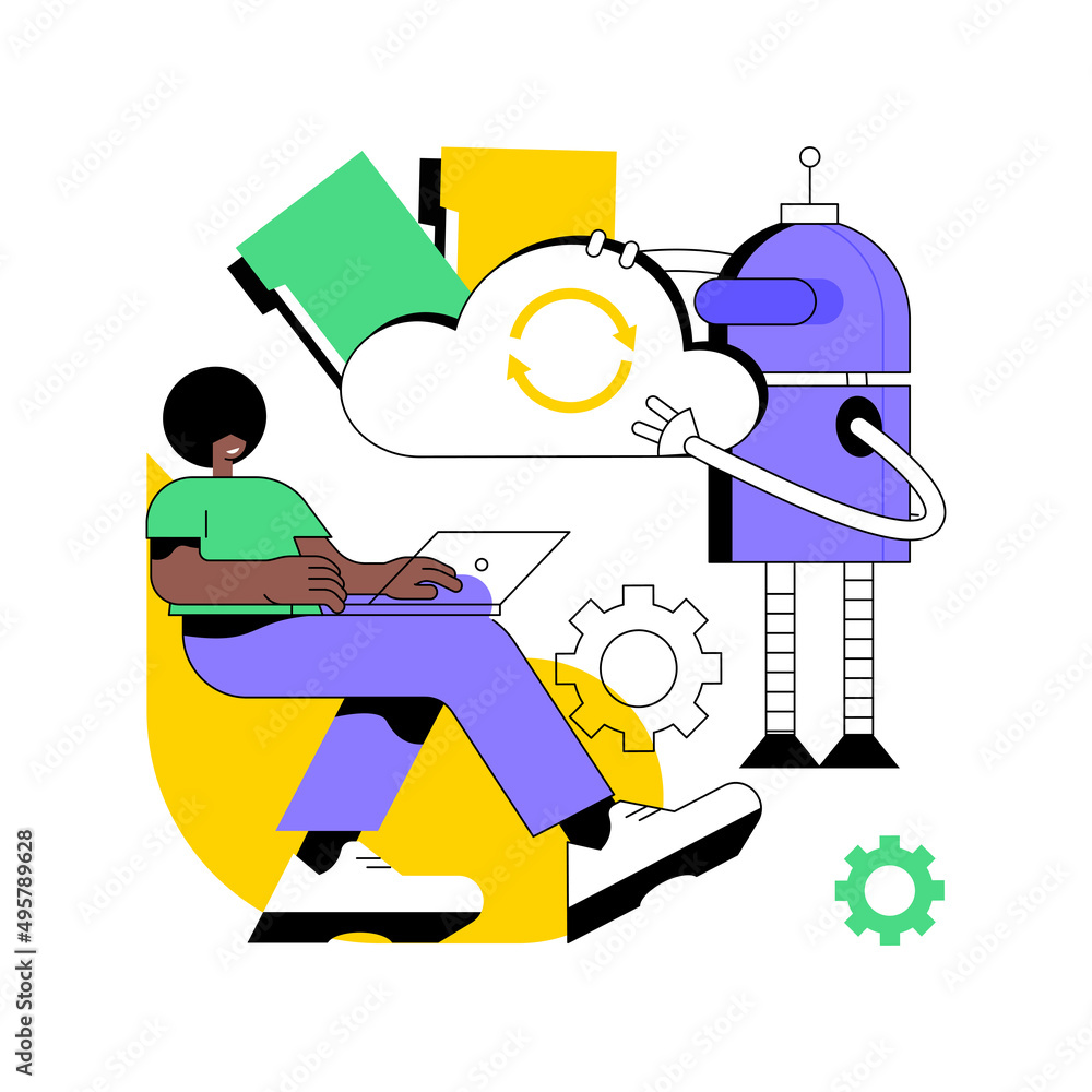Poster cloud robotics abstract concept vector illustration. remote machine learning, cloud artificial intel