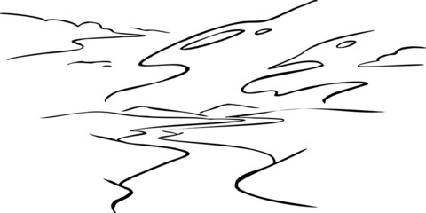 road in the desert under the open sky hand draw vector illustration