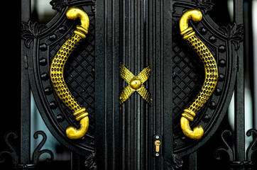 Twin Gold Door Handles with Black Doors.