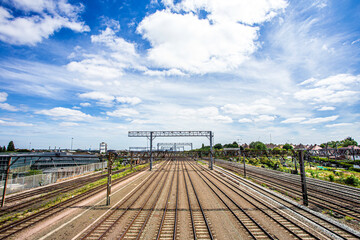 Footbridge over the railway, blue sky