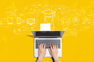 Distance learning theme with person using a laptop computer