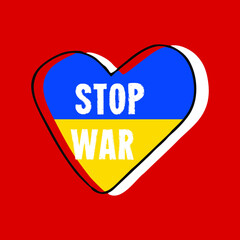 stop war vector, with a heart in the colors of the ukrainian flag