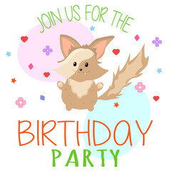 Obraz na płótnie Canvas Happy Birthday Party Invitation With Little Fox